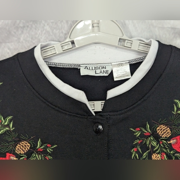 Allison Lane 1X Cardinal Sweatshirt Cardigan Black With White Collar - Picture 3 of 8